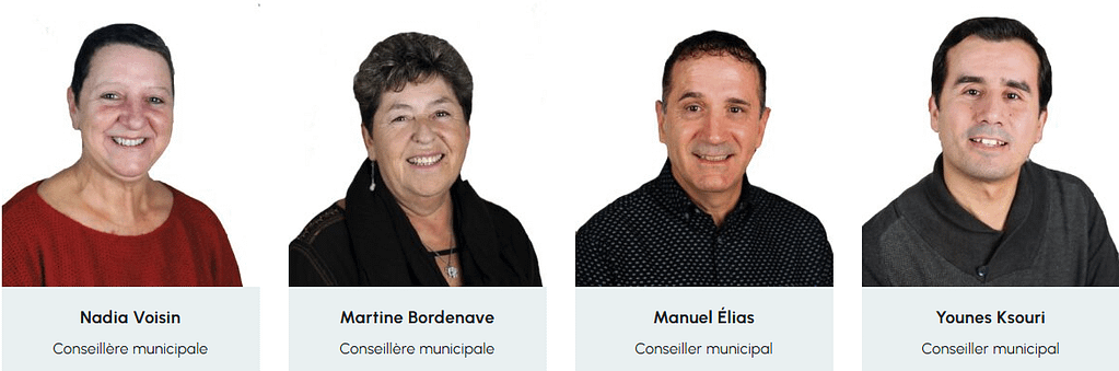 élus: Nadia Voisin, Martine Bordenave, Manuel Elias, Younes Ksouri