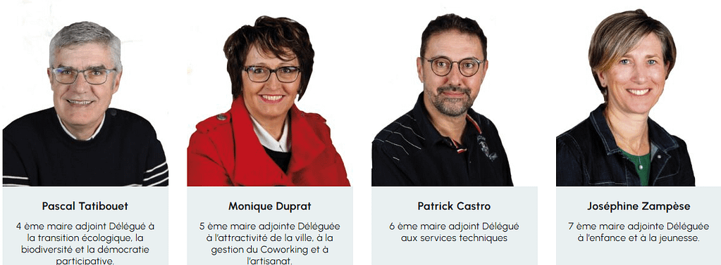 élus: Pascal Tatibouet, Monique Duprat, Patrick Castro, Joséphine Zampèse